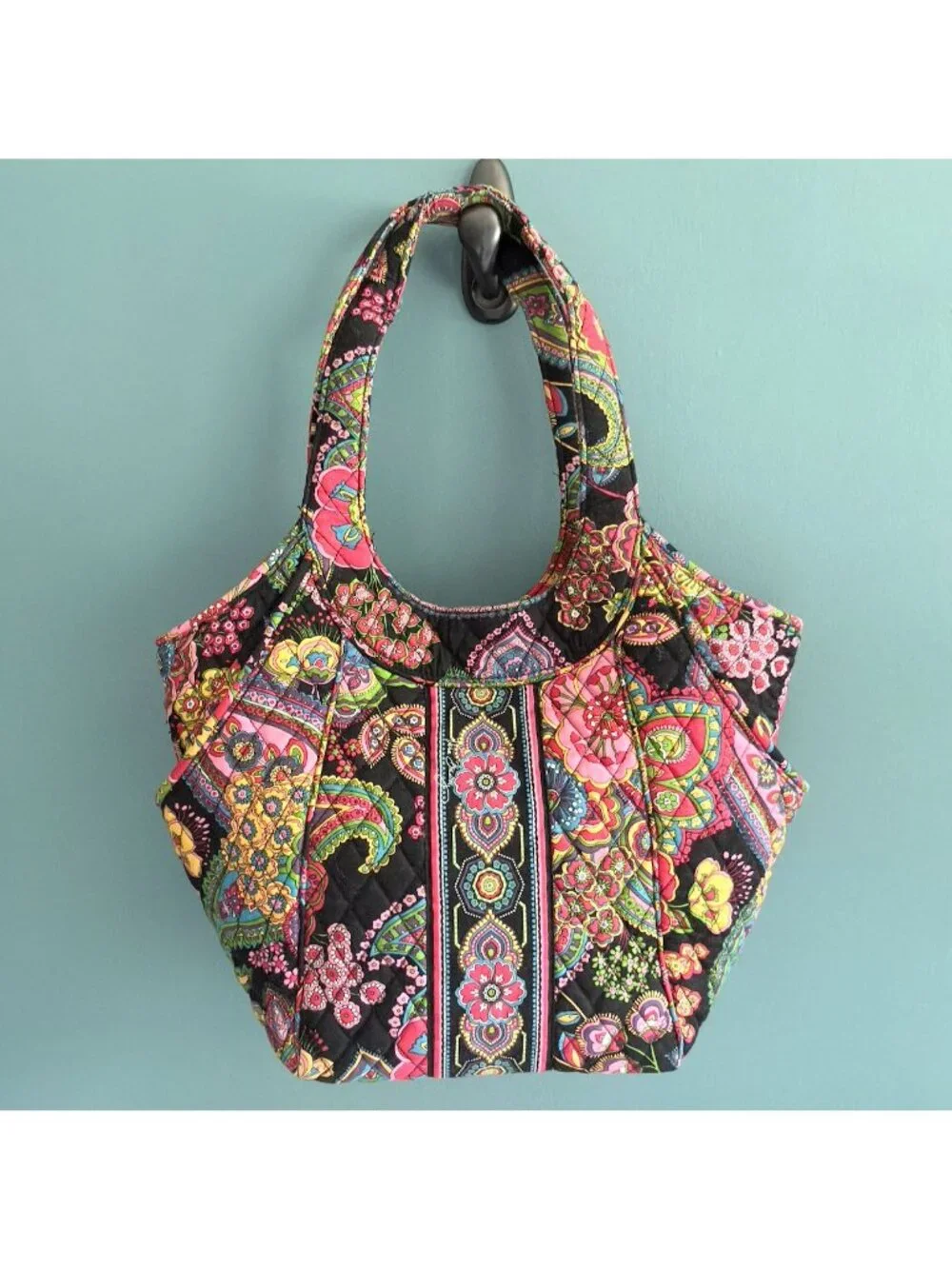 Retired Vera Bradley Hobo Bag Symphony In Hue Quilted Paisley Floral Vibrant Tot
